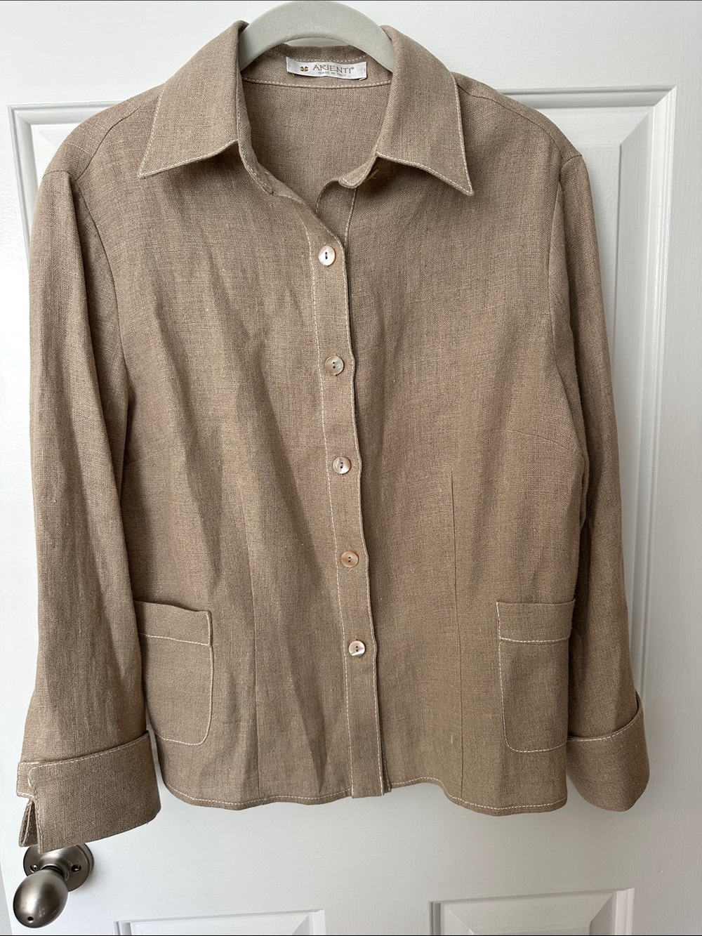 100% Linen Button Front Shirt in Flax